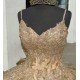 Spaghetti Strap Gold Quinceanera Dresses V Neck 15 Dress With Bow