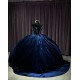 Spaghetti Strap Navy Blue Quince Dresses Sweetheart Neckline Sequin 15 Dress