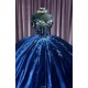 Spaghetti Strap Navy Blue Quince Dresses Sweetheart Neckline Sequin 15 Dress