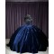 Spaghetti Strap Navy Blue Quince Dresses Sweetheart Neckline Sequin 15 Dress