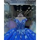 Spaghetti Strap Navy Blue Quinceanera Dress Sweetheart Pearl 15 Dresses