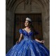 Spaghetti Strap Navy Blue Quinceanera Dresses V Neck 15 Dress