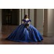 Spaghetti Strap Navy Blue Quinceanera Dresses V Neck 15 Dress