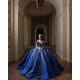 Spaghetti Strap Navy Blue Quinceanera Dresses V Neck 15 Dress