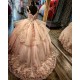 Spaghetti Strap Pink Quince Dresses Pearl 15 Dress V Neck Ball Gown