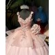 Spaghetti Strap Pink Quince Dresses Pearl 15 Dress V Neck Ball Gown