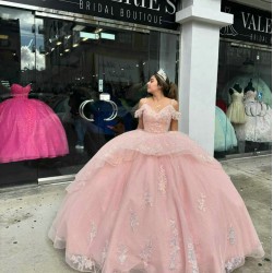 Spaghetti Strap Pink Quince Dresses V Neck 15 Dress Lace Appliques Ball Gowns