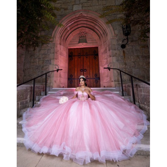 Spaghetti Strap Pink Quinceanera Dress Off Shoulder Vestidos De 15 Anos