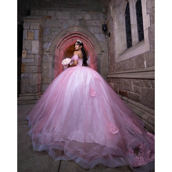 Spaghetti Strap Pink Quinceanera Dress Off Shoulder Vestidos De 15 Anos