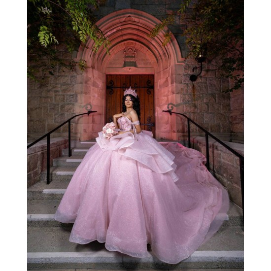 Spaghetti Strap Pink Quinceanera Dress Tiered Vestidos De 15 Anos