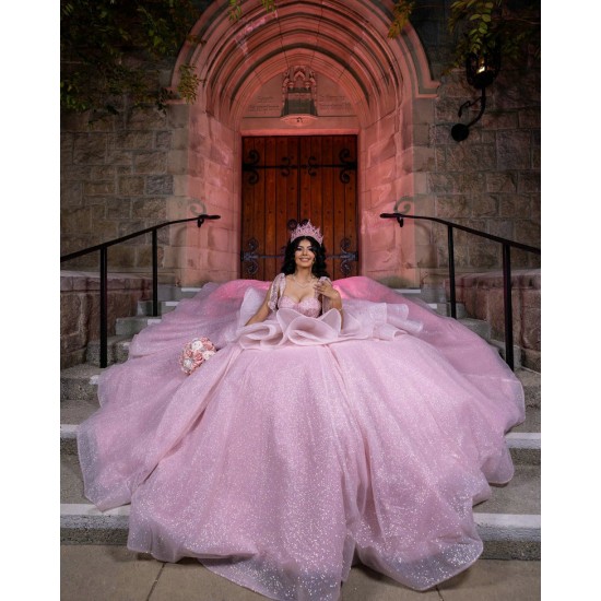 Spaghetti Strap Pink Quinceanera Dress Tiered Vestidos De 15 Anos