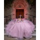 Spaghetti Strap Pink Quinceanera Dress Tiered Vestidos De 15 Anos