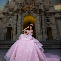 Spaghetti Strap Pink Quinceanera Dress Tiered Vestidos De 15 Anos