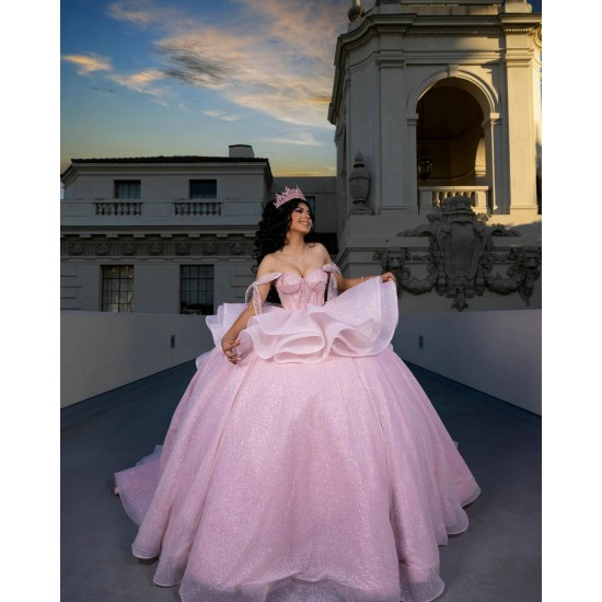 Spaghetti Strap Pink Quinceanera Dress Tiered Vestidos De 15 Anos