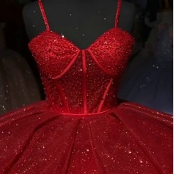 Spaghetti Strap Red Quinceanera Dresses Sweetheart Neck Ball Gown 15 Dress