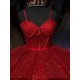 Spaghetti Strap Red Quinceanera Dresses Sweetheart Neck Ball Gown 15 Dress