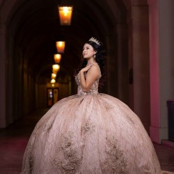 Spaghetti Strap Rose Gold Quince Dress Sleeveless Vestidos De 15 Anos