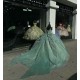 Spaghetti Strap Sage Green Quinceanera Dresses V Neck 15 Dress With Bow