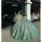 Spaghetti Strap Sage Green Quinceanera Dresses V Neck 15 Dress With Bow