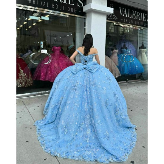 Spaghetti Strap Sky Blue Quinceanera Dress Sweetheart 15 Dresses With Bow