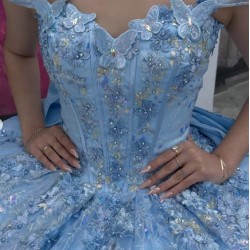 Spaghetti Strap Sky Blue Quinceanera Dress Sweetheart 15 Dresses With Bow