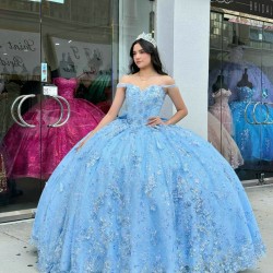 Spaghetti Strap Sky Blue Quinceanera Dress Sweetheart 15 Dresses With Bow