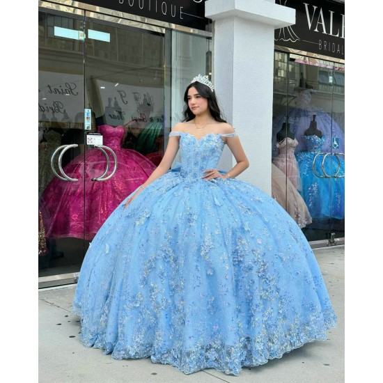 Spaghetti Strap Sky Blue Quinceanera Dress Sweetheart 15 Dresses With Bow