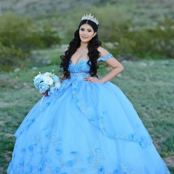 Spaghetti Strap Sky Blue Quinceanera Dress Sweetheart Neck 15 Dresses