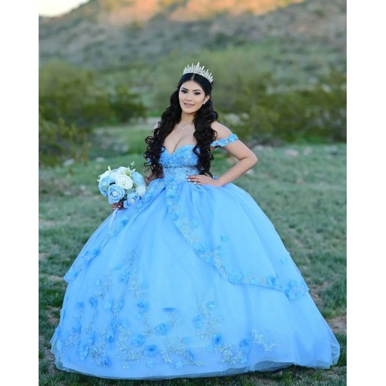 Spaghetti Strap Sky Blue Quinceanera Dress Sweetheart Neck 15 Dresses