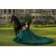 Spaghetti Strap Tiered Emerald Green Quinceanera Dresses V Neck 15 Dress