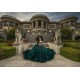 Spaghetti Strap Tiered Emerald Green Quinceanera Dresses V Neck 15 Dress