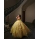 Spaghetti Strap Yellow Quinceanera Dresses Square Collar 15 Dress With 3D Flowers