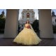 Spaghetti Strap Yellow Quinceanera Dresses Square Collar 15 Dress With 3D Flowers