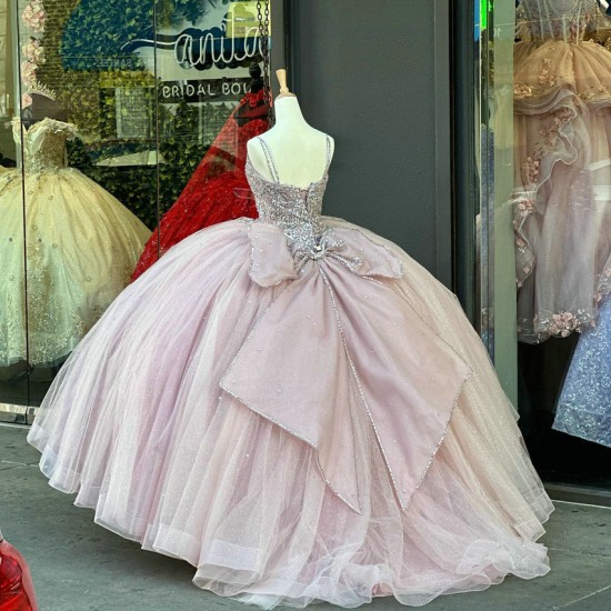 Spaghetti Straples Light Pink Quinceanera Dresses With Beaded Bodice