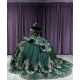 Square Collar Emerald Green Quince Dresses Sequin Sleeveless 15 Dress