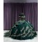 Square Collar Emerald Green Quince Dresses Sequin Sleeveless 15 Dress