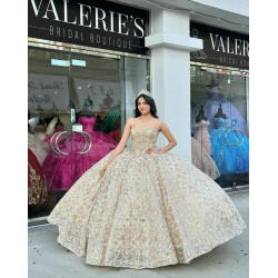 Strapless Champagne Quinceanera Dress Sweetheart Crystal 15 Dresses With Bow