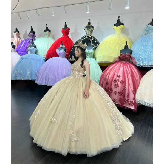 Strapless Champagne Quinceanera Dresses Sweetheart Neck Sequin 15 Dress