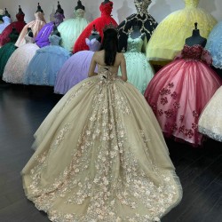 Strapless Champagne Quinceanera Dresses Sweetheart Neck Sequin 15 Dress