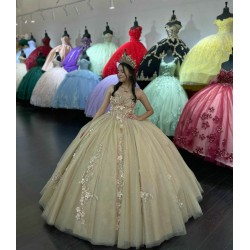 Strapless Champagne Quinceanera Dresses Sweetheart Neck Sequin 15 Dress