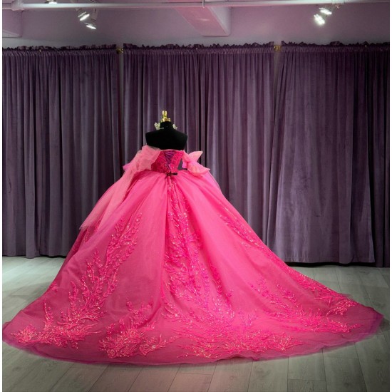 Strapless Hot Pink Quinceanera Dresses Beading Sweetheart Neckline 15 Dress