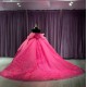 Strapless Hot Pink Quinceanera Dresses Beading Sweetheart Neckline 15 Dress