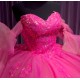 Strapless Hot Pink Quinceanera Dresses Beading Sweetheart Neckline 15 Dress