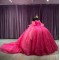 Strapless Hot Pink Quinceanera Dresses Beading Sweetheart Neckline 15 Dress