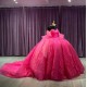 Strapless Hot Pink Quinceanera Dresses Beading Sweetheart Neckline 15 Dress