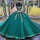 Strapless Jade Green Quinceanera Dresses With Illusion Corset Bodice