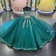 Strapless Jade Green Quinceanera Dresses With Illusion Corset Bodice