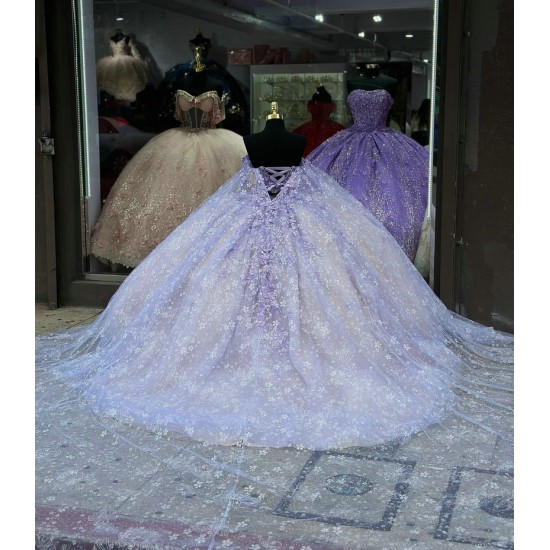 Strapless Light Purple 15 Dresses Sweetheart Quince Dress