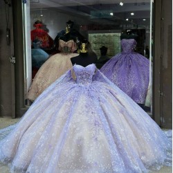 Strapless Light Purple 15 Dresses Sweetheart Quince Dress