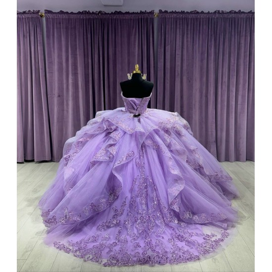 Strapless Lilac Quinceanera Dresses Crystal Sweetheart Neck 15 Dress